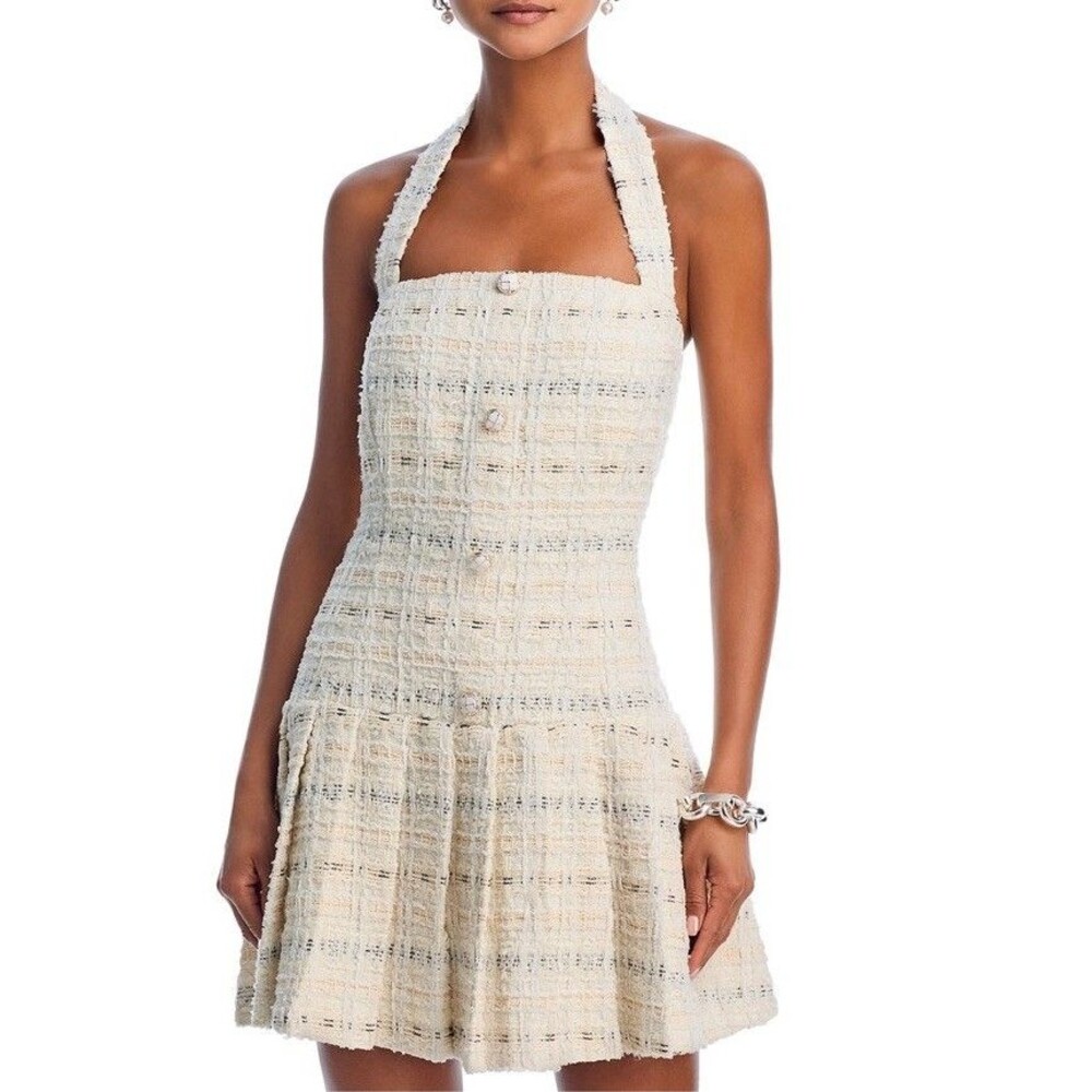 NWT Aqua Women’s Ivory Tweed Halter Mini Dress Size M